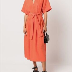 Vince Orange belted  Midi Dress